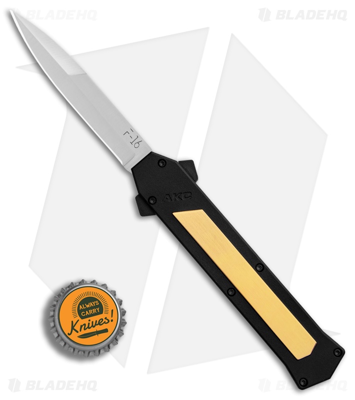 AKC F-16 Bayonet D/A OTF Automatic Knife Brass (3.3" Satin)