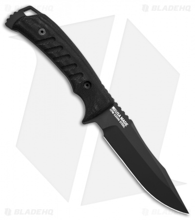 SOG Pillar Fixed Blade Knife Black Canvas Micarta (5" Black Cerakote S35VN)