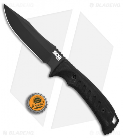 SOG Pillar Fixed Blade Knife Black Canvas Micarta (5" Black Cerakote S35VN)