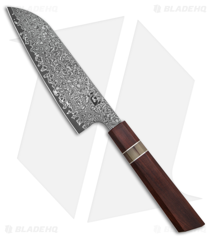 Xin Cutlery Octagonal 7" Santoku Knife Rosewood/Buffalo Horn Dam. Acid Etched